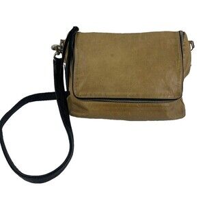 BOGO Carla Mancini Handbag Crossbody Tan Leather Zip Around Flap Purse Bag Black